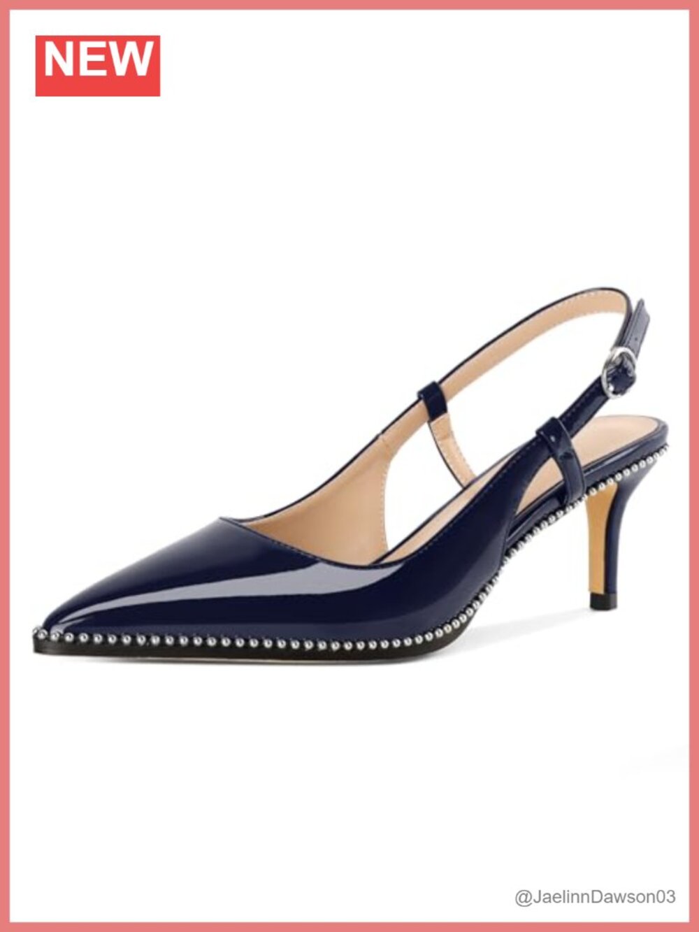 Women's Slingback Kitten Heel Dress Pumps Embellished Faux Leather Shoes